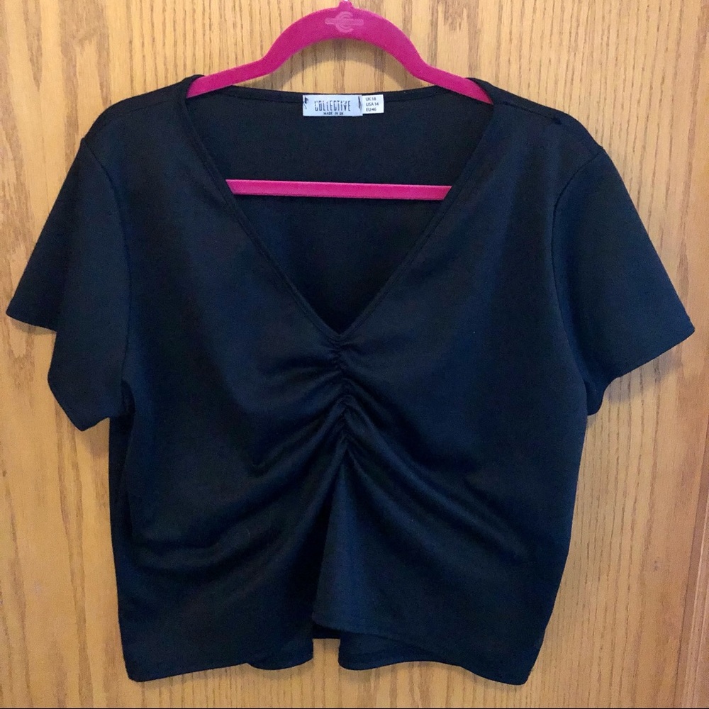 Street Collective Ruched Black Tshirt Top size 14